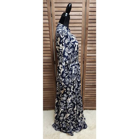 Rustty Dustty Navy Maxi Dress Long Sleeve Ruffle Hem Embroidered V-Neck Size XL - Picture 4 of 8